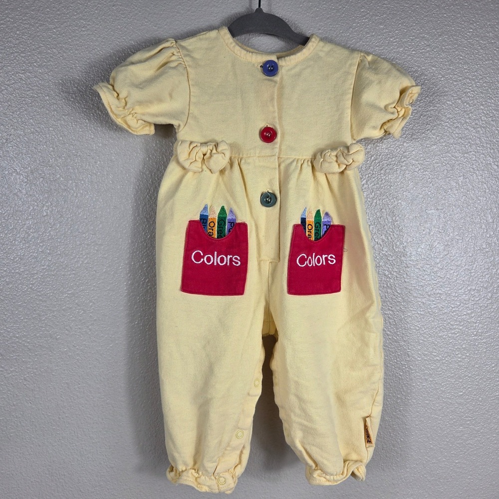 Baby Crew Colors Crayon Pocket Romper 3-6M Yellow Cotton One Piece Y2K
